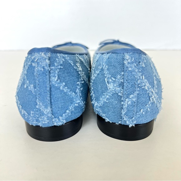 ♦️SOLD♦️CHANEL Blue Denim Black Cap Toe Grosgrain CC Logo Ballerina Flats Sz - Picture 9 of 14